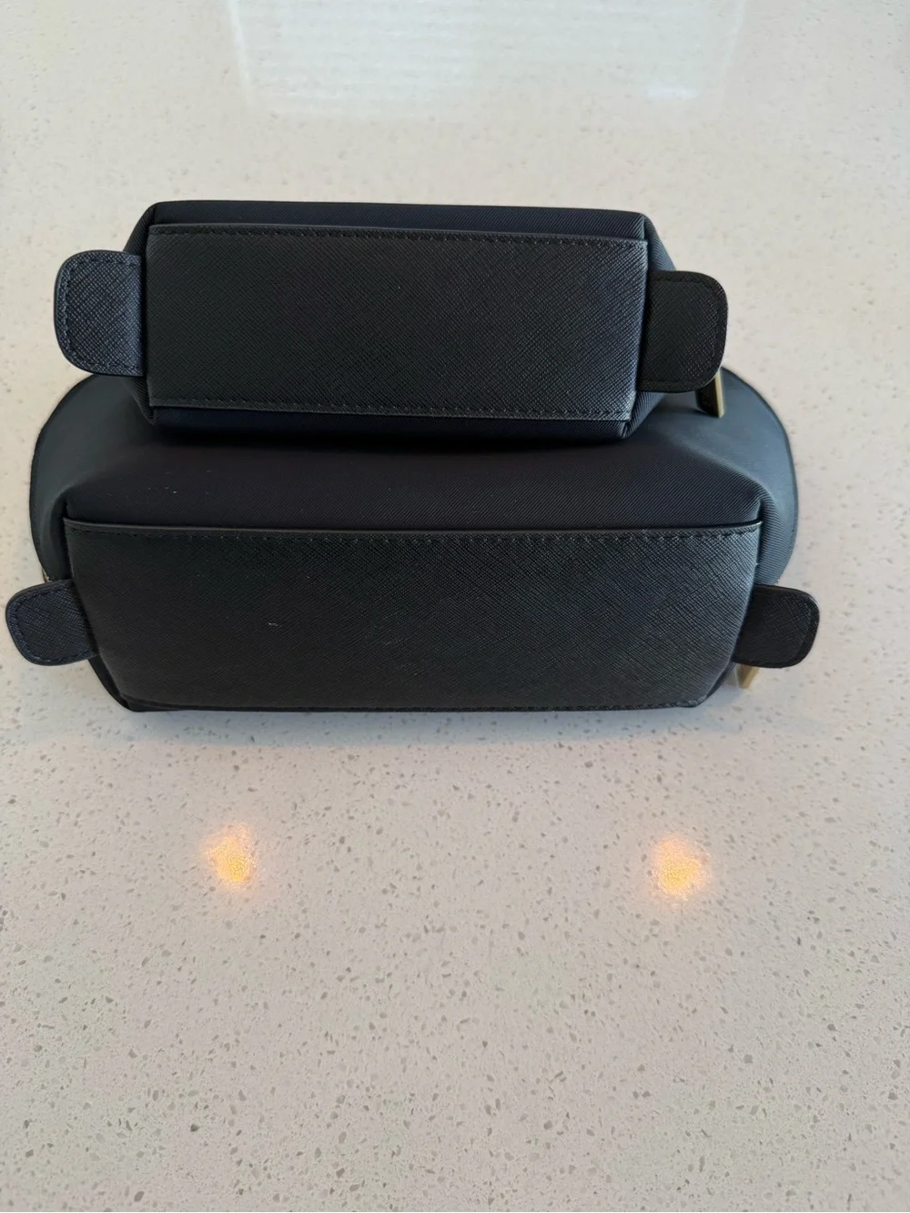 Truffle Black Leatherette Cosmetic Pouch Duo with Gold Zips